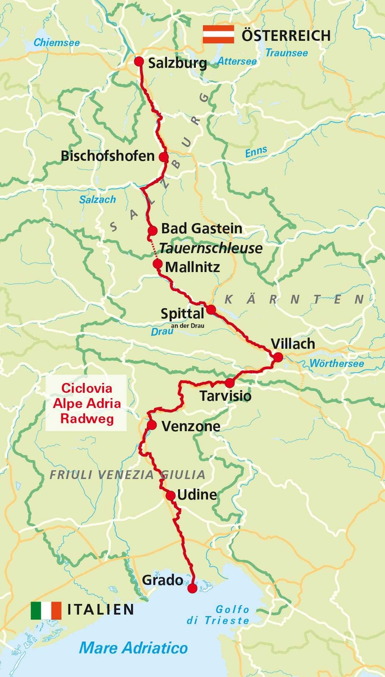 Sieben aufregende Etappen entlang des Alpe-Adria-Radwegs