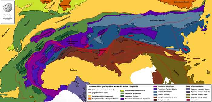 Regionen und Länder, in denen sich die Alpen erstrecken